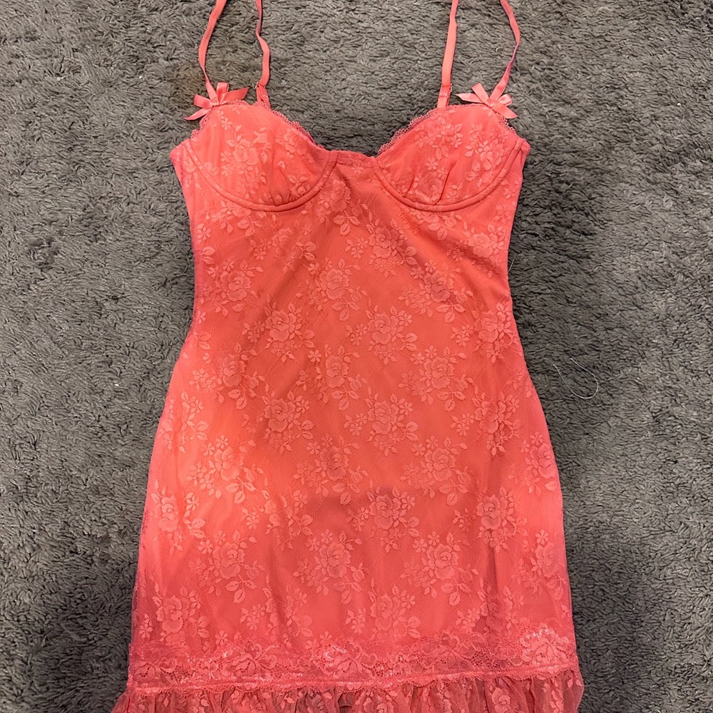 Elegant Coral Lace Chemise